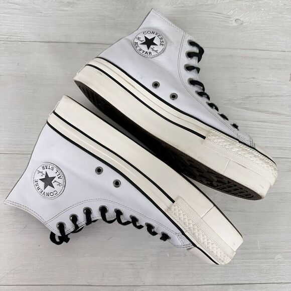 Converse Chuck Taylor Women 9 All Star Platform High Top Sneakers White Leather - Picture 8 of 12
